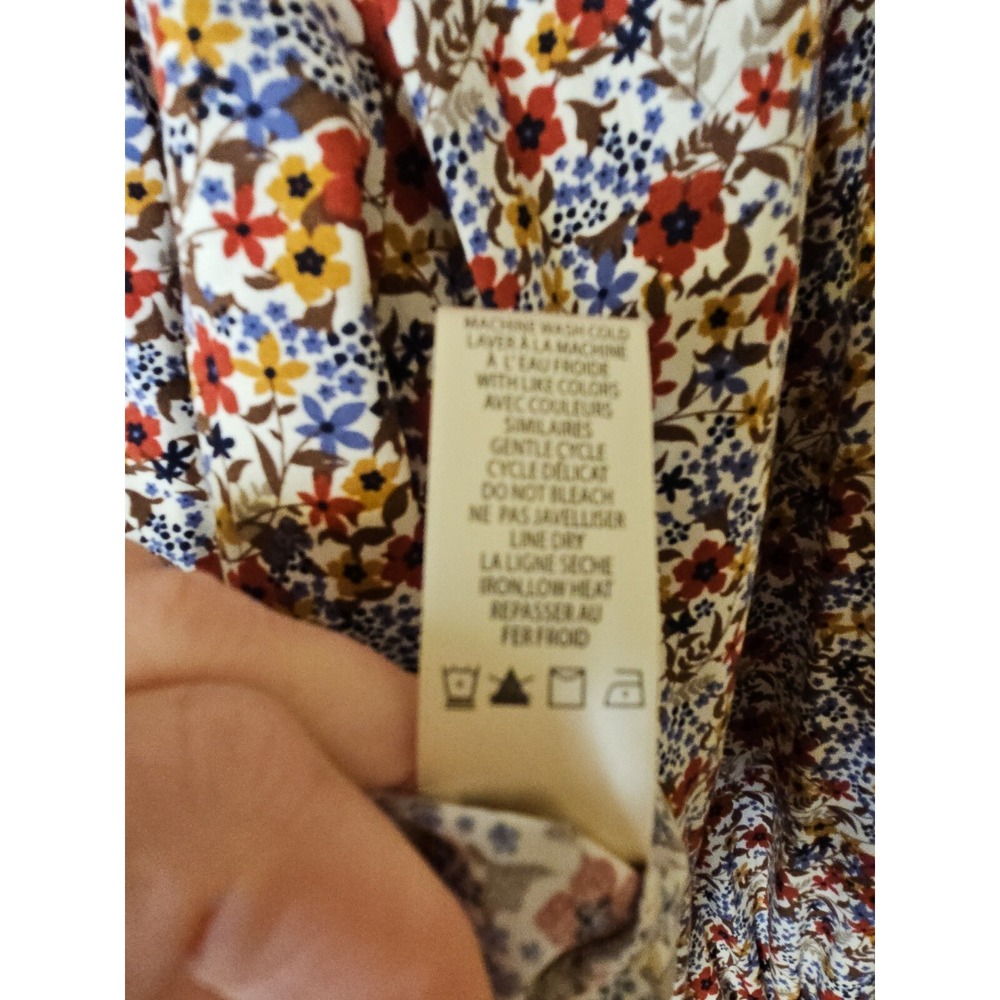 Max Studio Blouse Women M Floral Boho Puff Smocked Sleeve Tassels Flowy Prairie - Picture 11 of 16